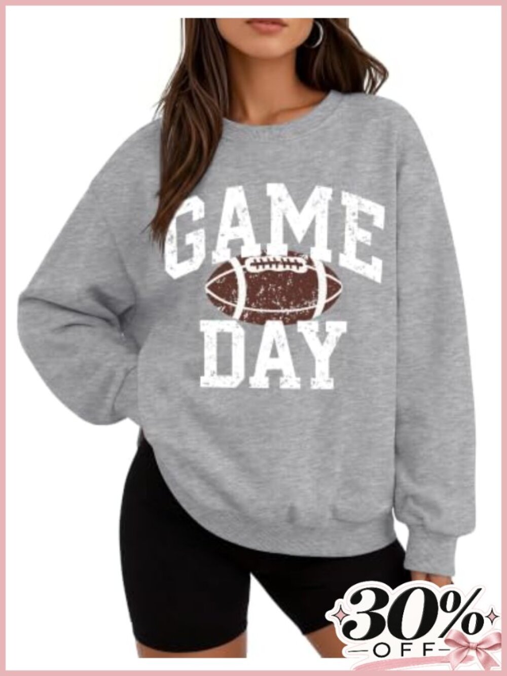 Football Graphic Sweatshirt Oversize Cotton Blend Crew Neck Pullover